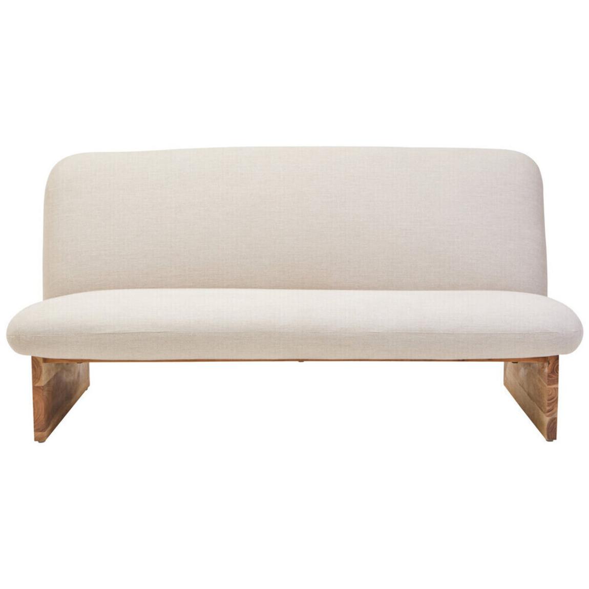 Parova Cream Linen Textured 2 Seater Armless Sofa With Wood Base main product photo