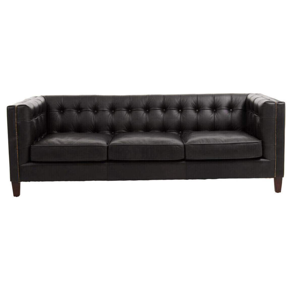 King Three Seater Antique Ebony Leather Sofa main product photo