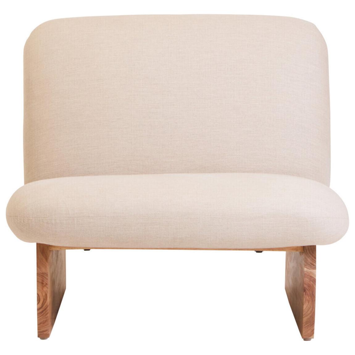 Parova Cream Linen Textured Armless Chair With Wood Base main product photo