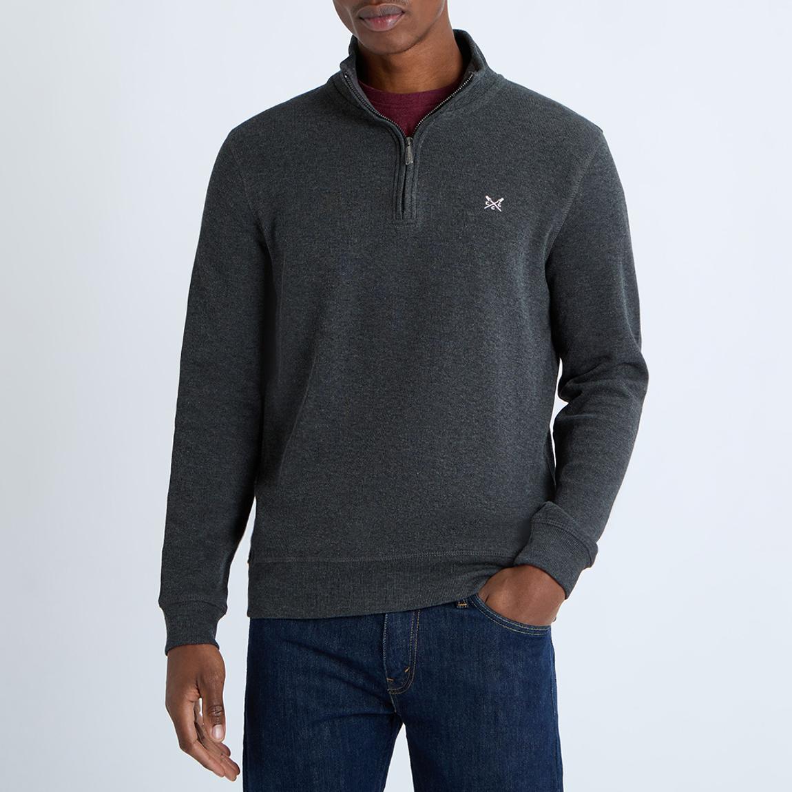 Crew Clothing Charcoal French Rib 1/2 Zip Sweatshirt - BrandAlley