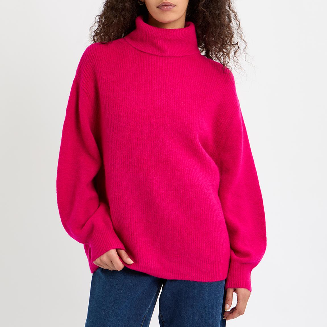 Pink Ribbed Roll Neck Wool Blend Jumper main product photo
