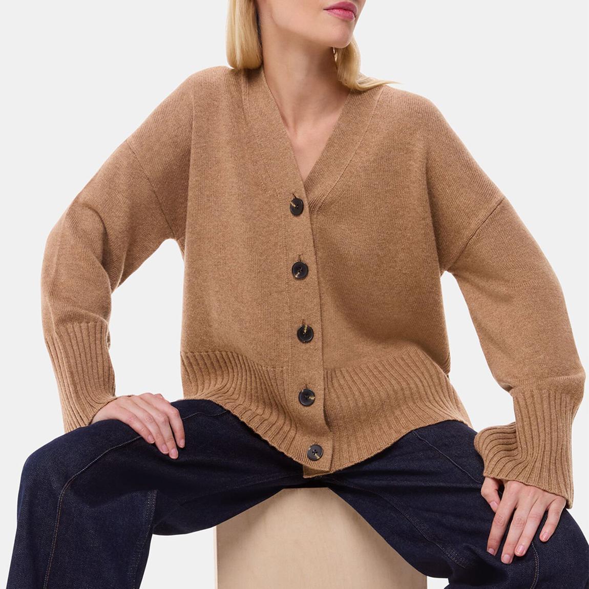 Camel Cashmere Blend Ribbed Cardigan main product photo