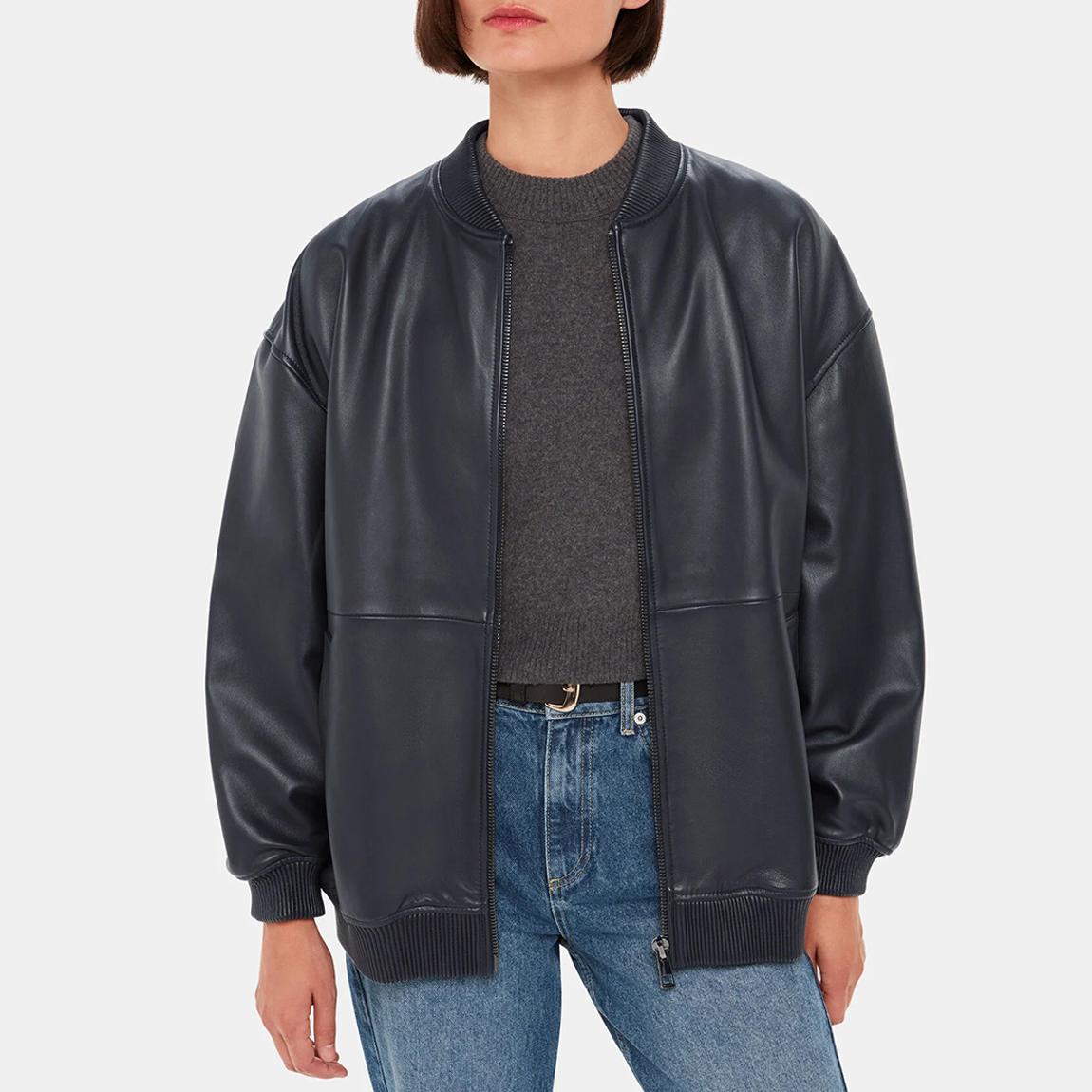 Navy Erin Leather Bomber main product photo