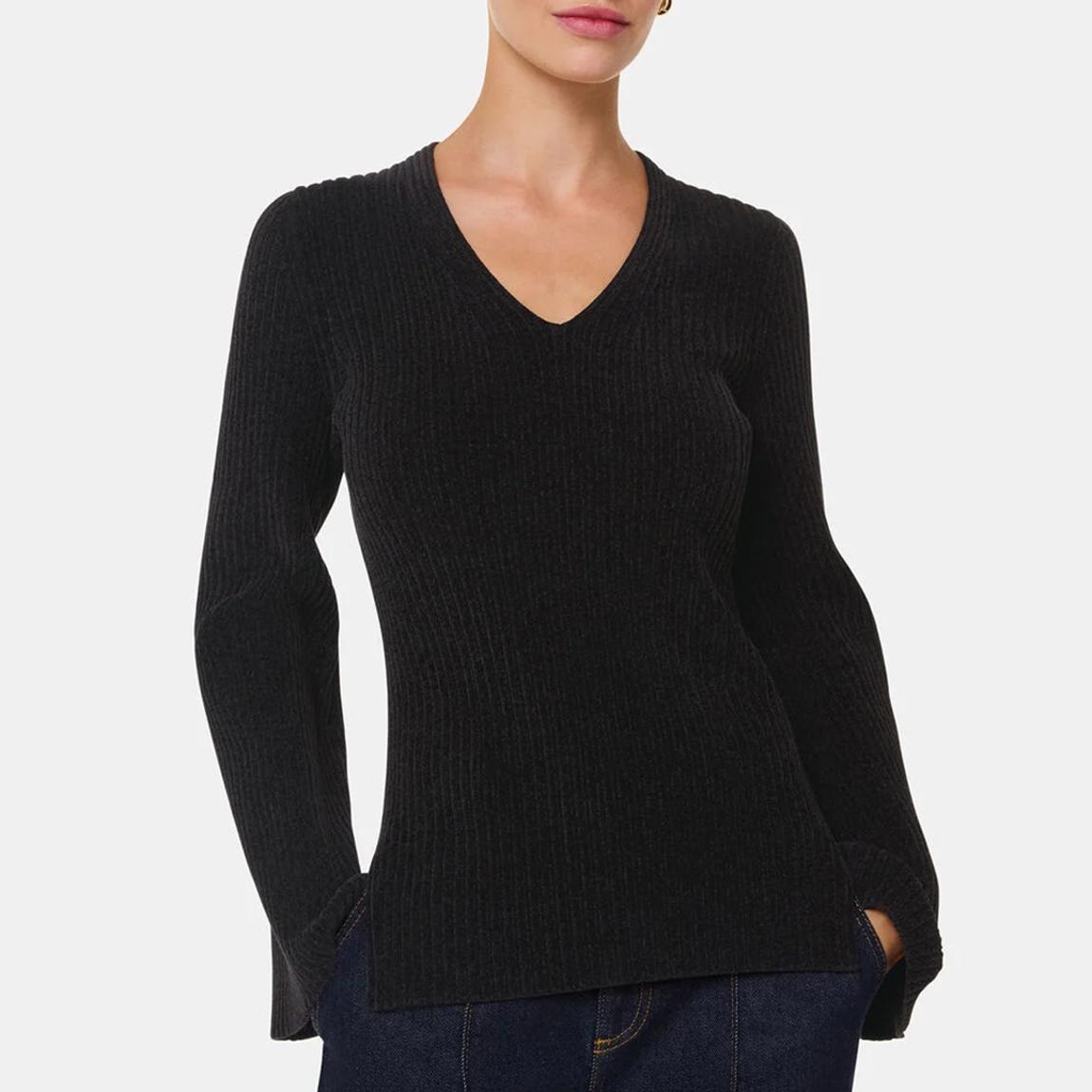 Black Chenille V Neck Knit Top main product photo