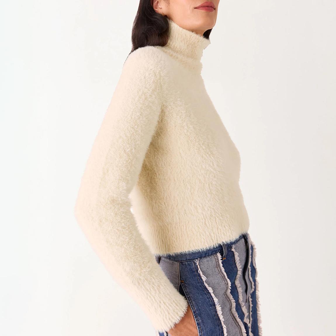 Beige Isla Cropped Fluffy High Neck Jumper main product photo