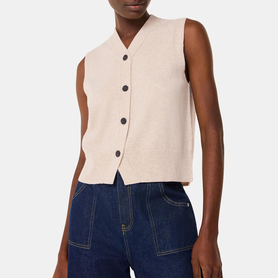Oatmeal Wool V Neck Button Top main product photo