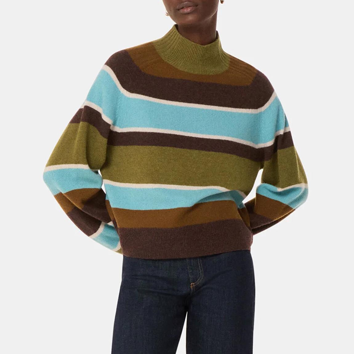 Green/Blue Wool Stripe Funnel Neck Jumper main product photo