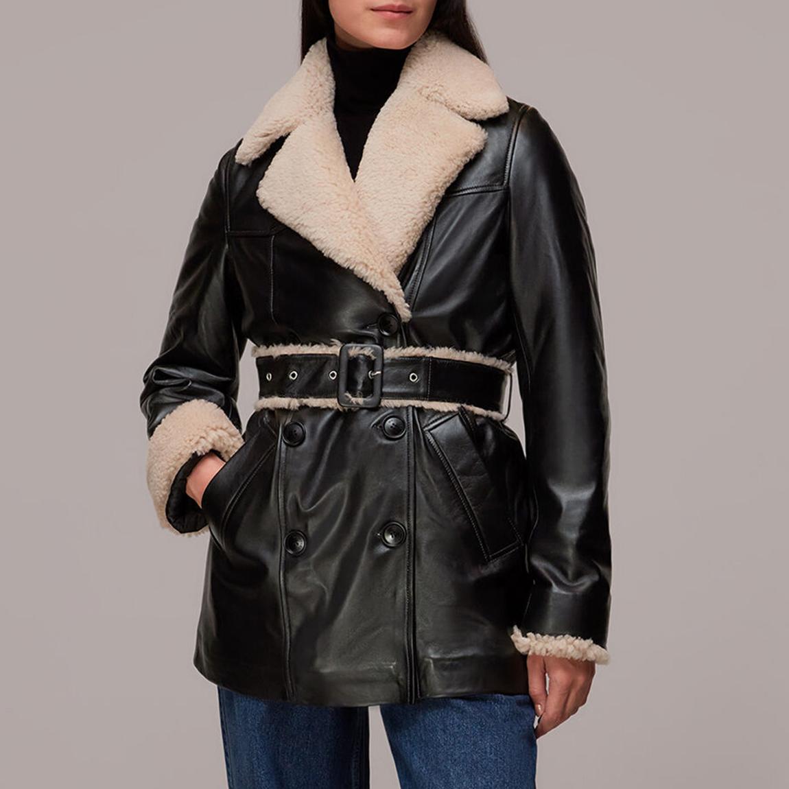Black Maya Leather Belted Coat main product photo
