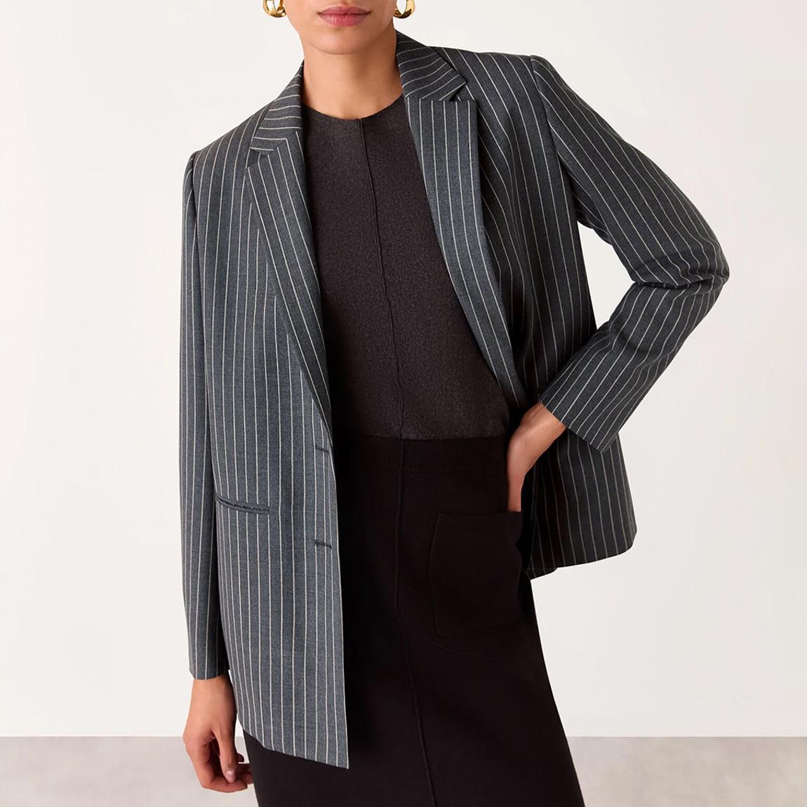 Grey Isla Pinstripe Wool Blend Blazer main product photo