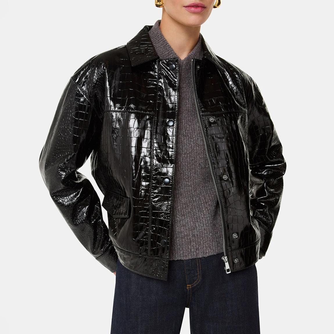 Black Casi Patent Leather Croc Jacket main product photo