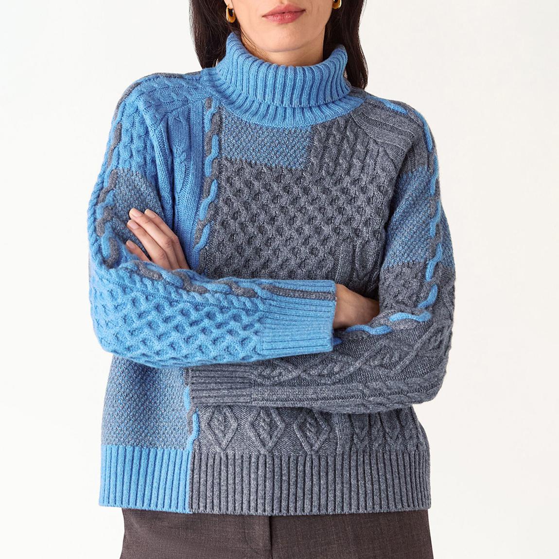 Blue Patchwork Cable Knit Jumper main product photo