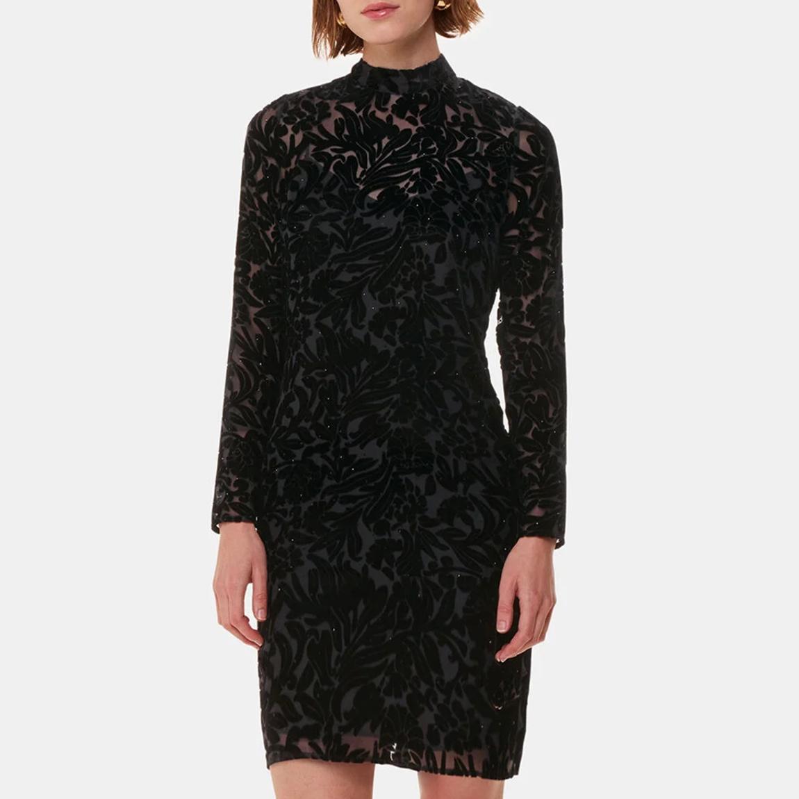 Black Hot Fix Floral Velvet Dress main product photo