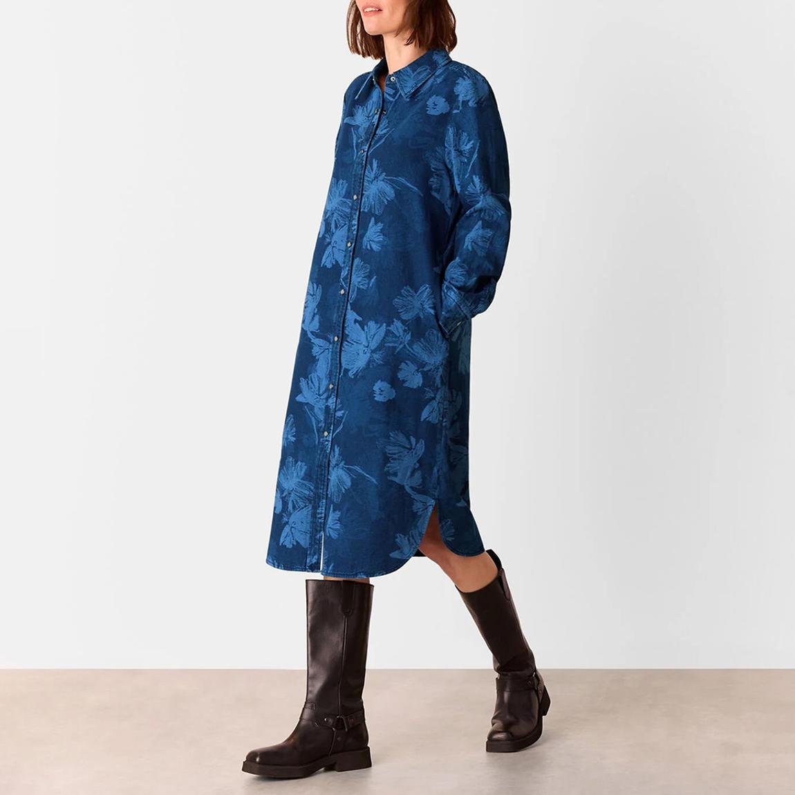 Blue Chalk Print Denim Shirt Dress main product photo