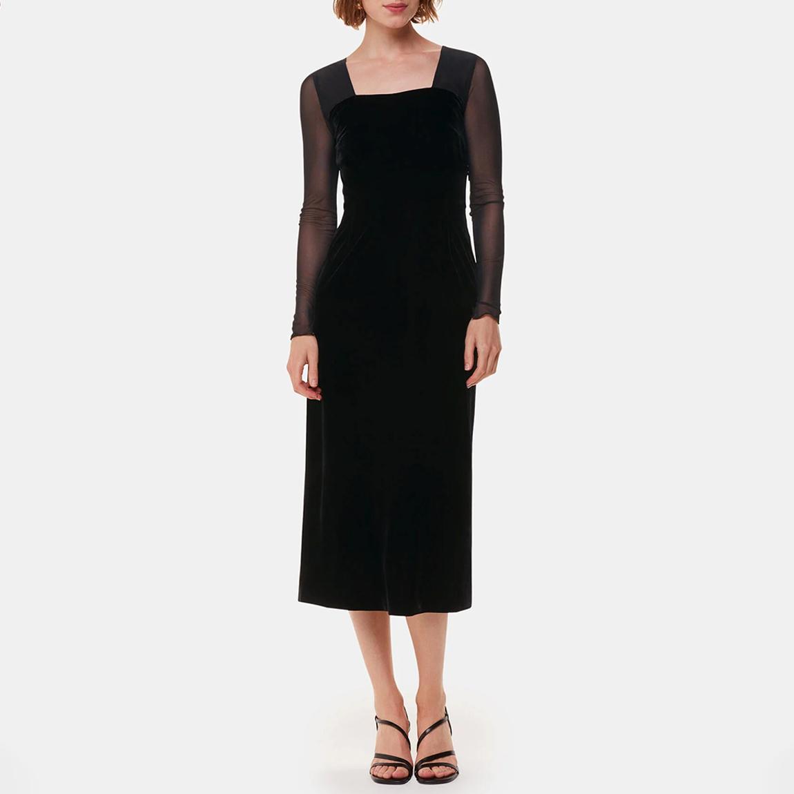 Black Mesh Sleeve Velvet Dress main product photo