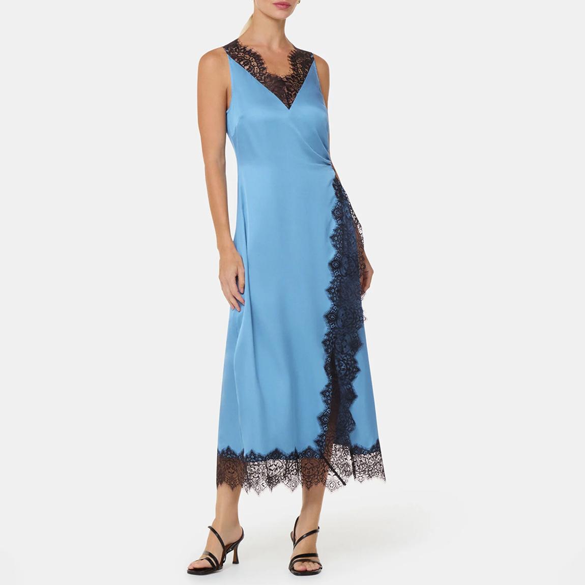 Blue Iris Lace Detail Wrap Dress main product photo