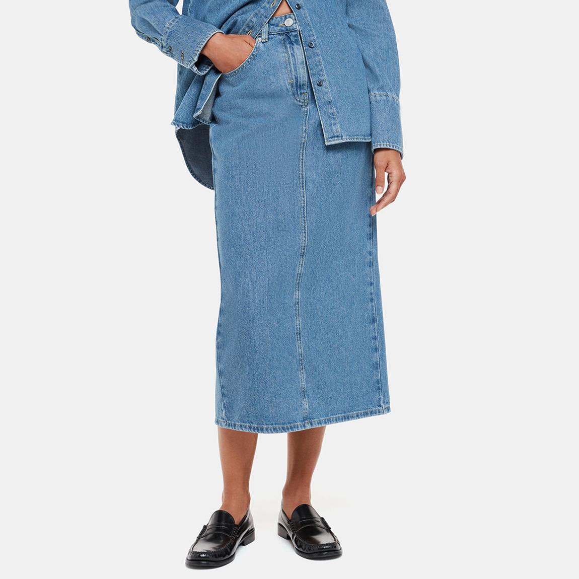 Blue Straight Denim Midi Skirt main product photo
