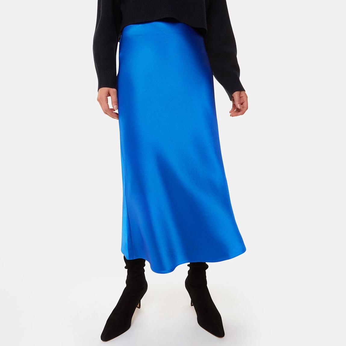 Blue Satin Bias Cut Skirt main product photo