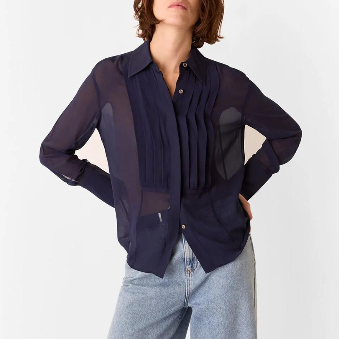 Navy Maya Pintuck Detail Blouse main product photo