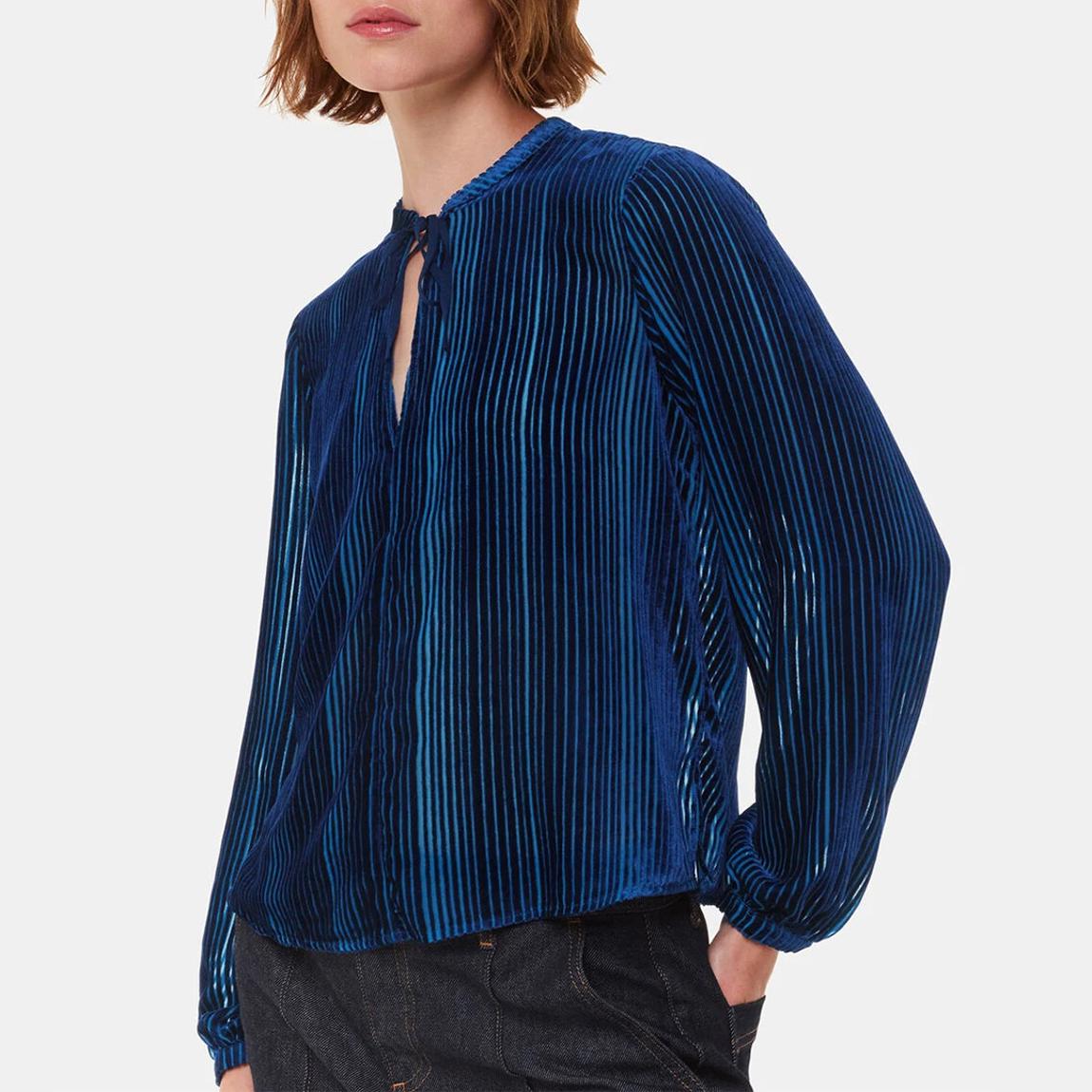 Blue Devore Stripe Velvet Blouse main product photo