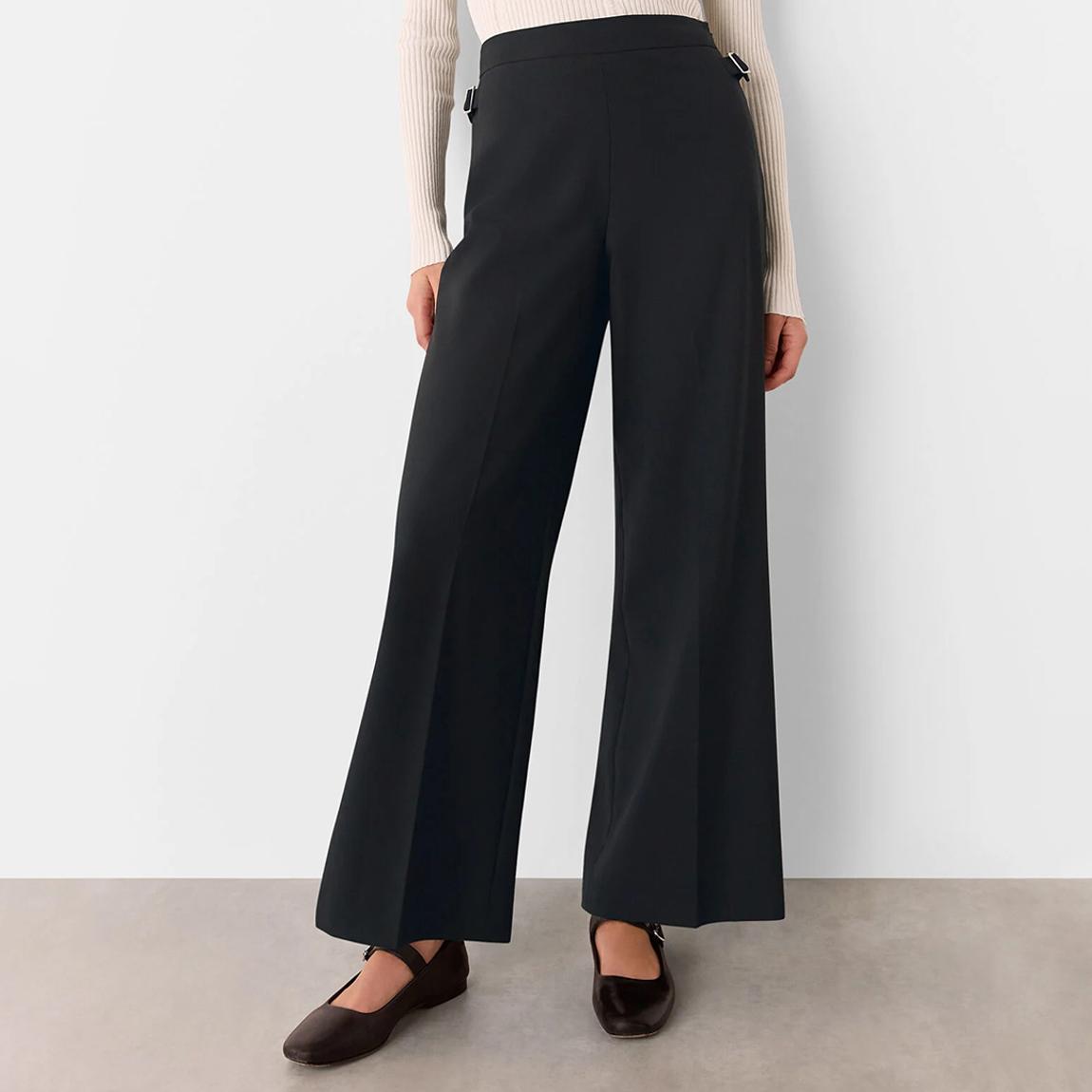 Black Wool Blend Tab Detail Trousers main product photo