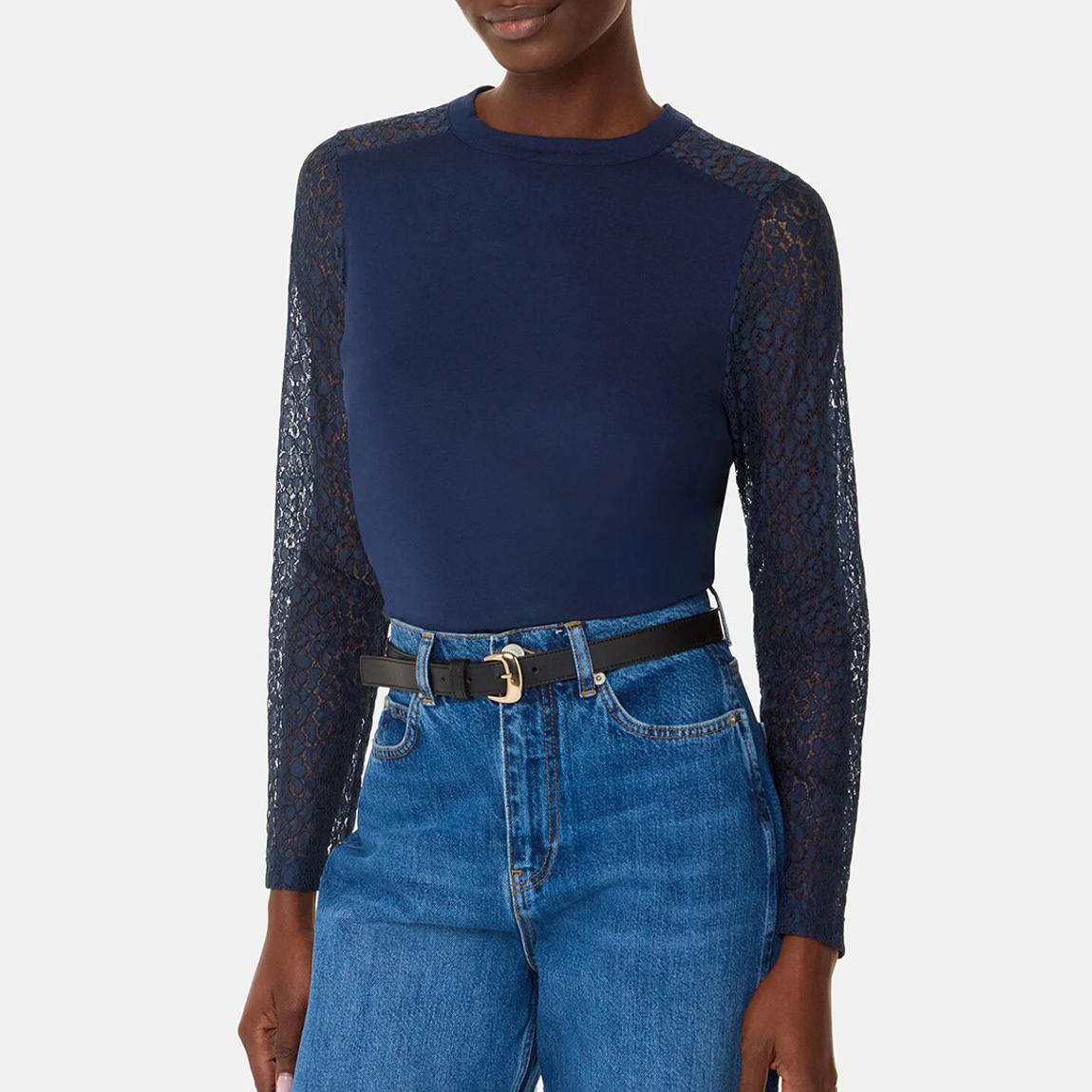 Navy Lace Sleeve Detail Top main product photo