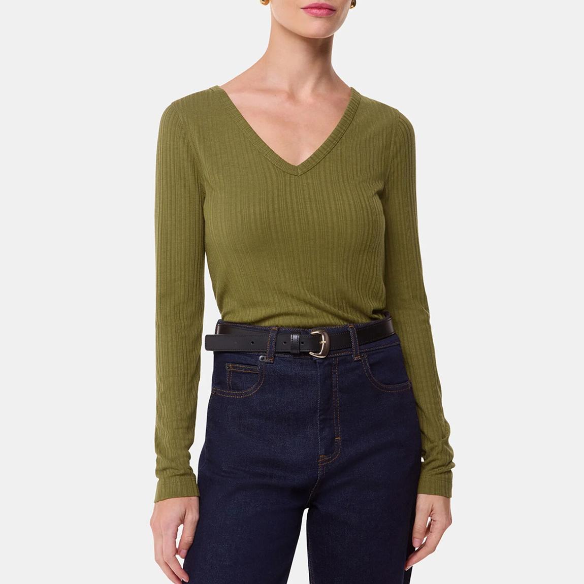 Olive Diagonal Rib V Neck Top main product photo