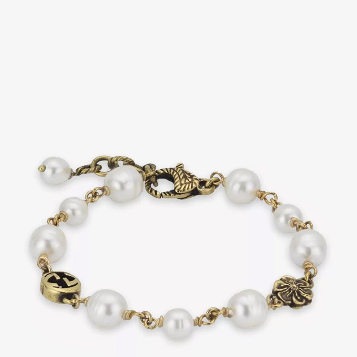 Gold Gucci G-Flower Glass Pearl And Gold-Toned Metal Bracelet main product photo