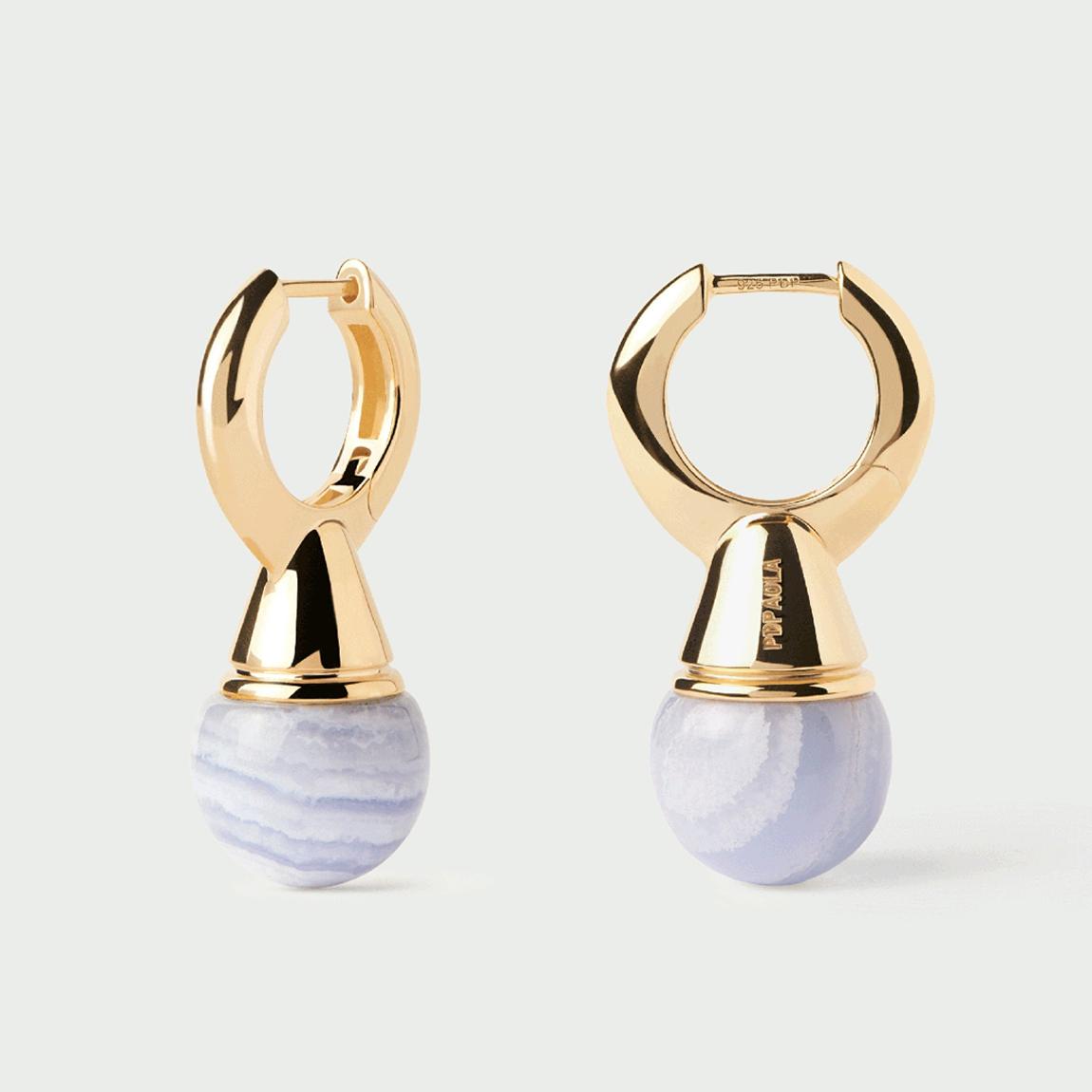 Blue Lace & 18K Gold Plated Agate Riviera Hoops main product photo