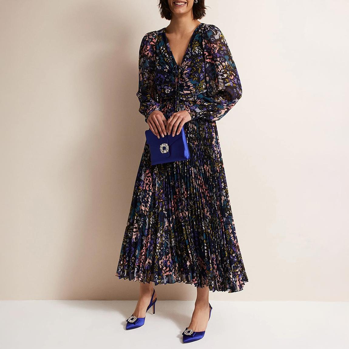 Phase Eight Multi Kindra Pleated Midi Dress BrandAlley