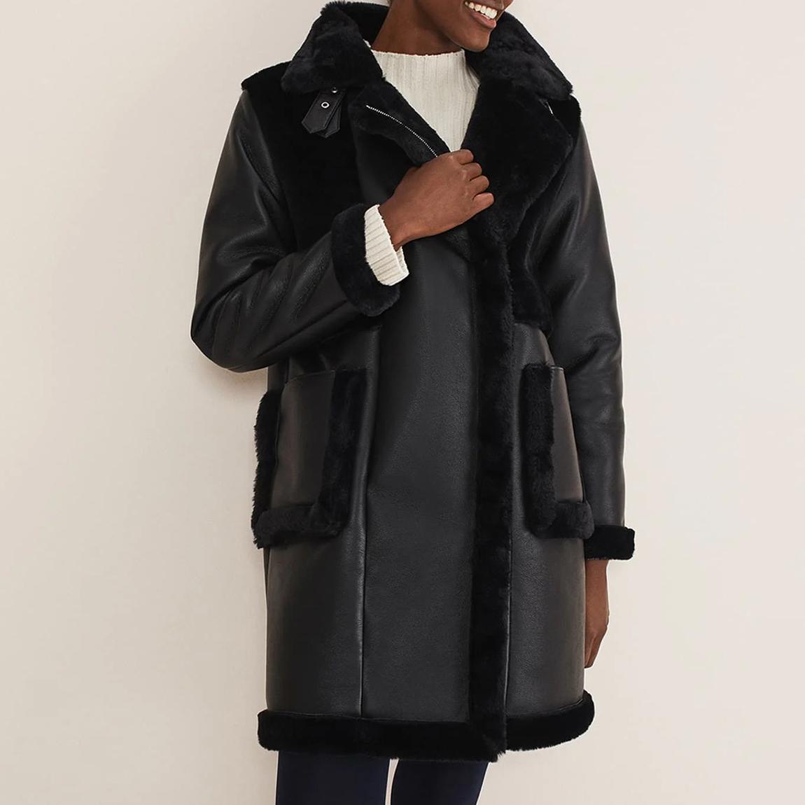 Phase Eight Black Nova Longline Aviator Jacket - BrandAlley