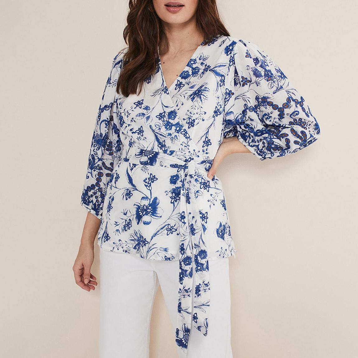 Blue/White Alice Embroidered Blouse main product photo