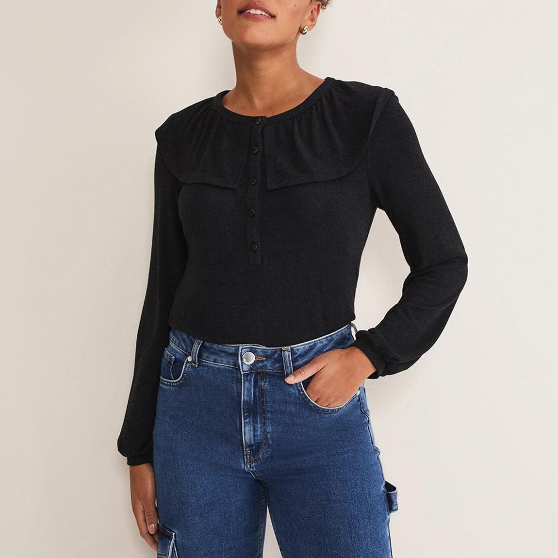 Black Anda Frill Buttoned Top main product photo