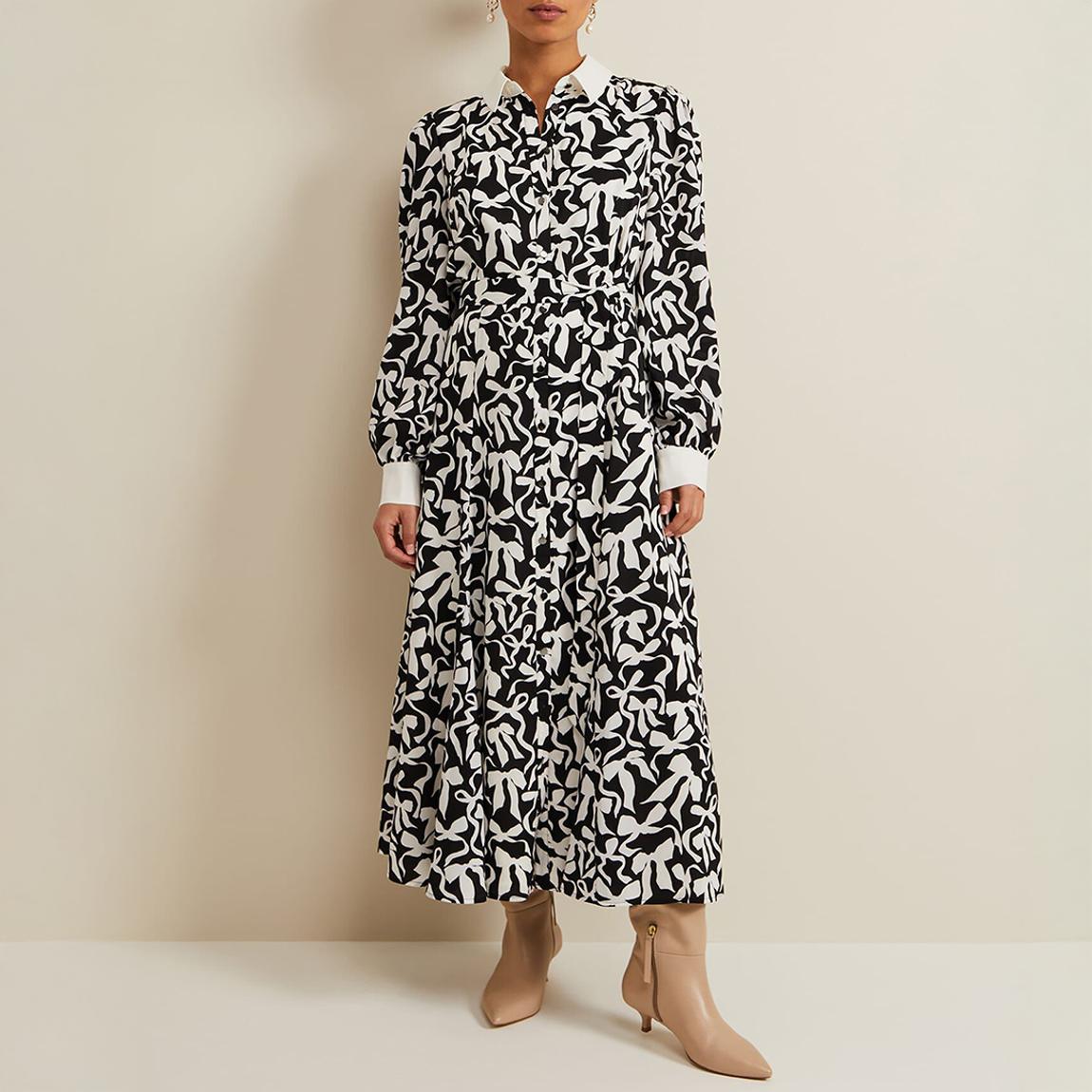 Black/Ivory Bonnie Shirt Midi Dress main product photo