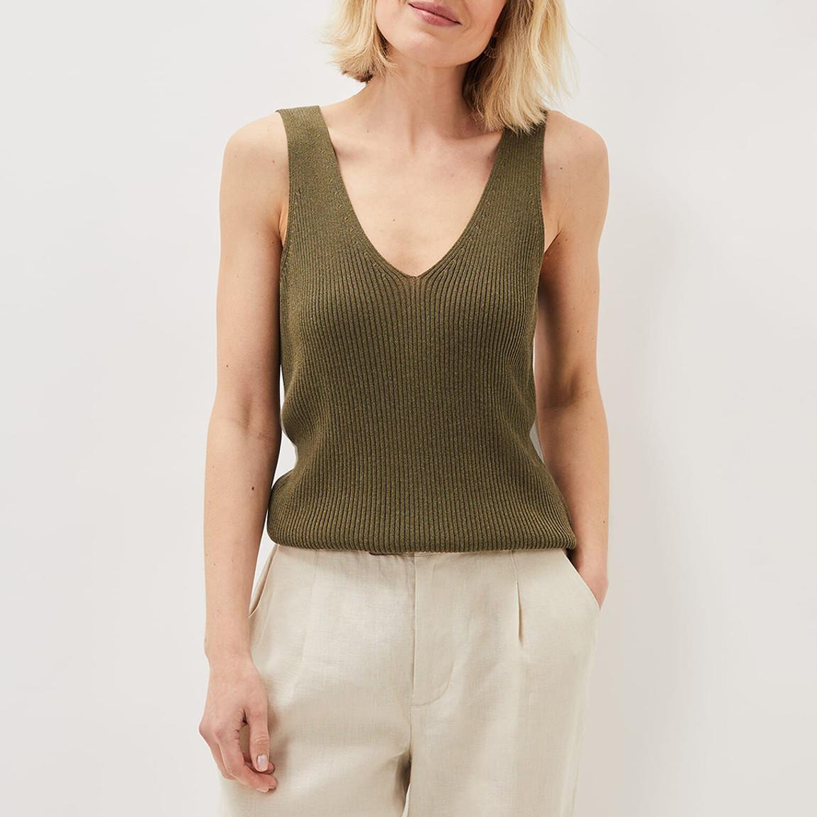 Khaki Caryl Rib Knit Vest main product photo