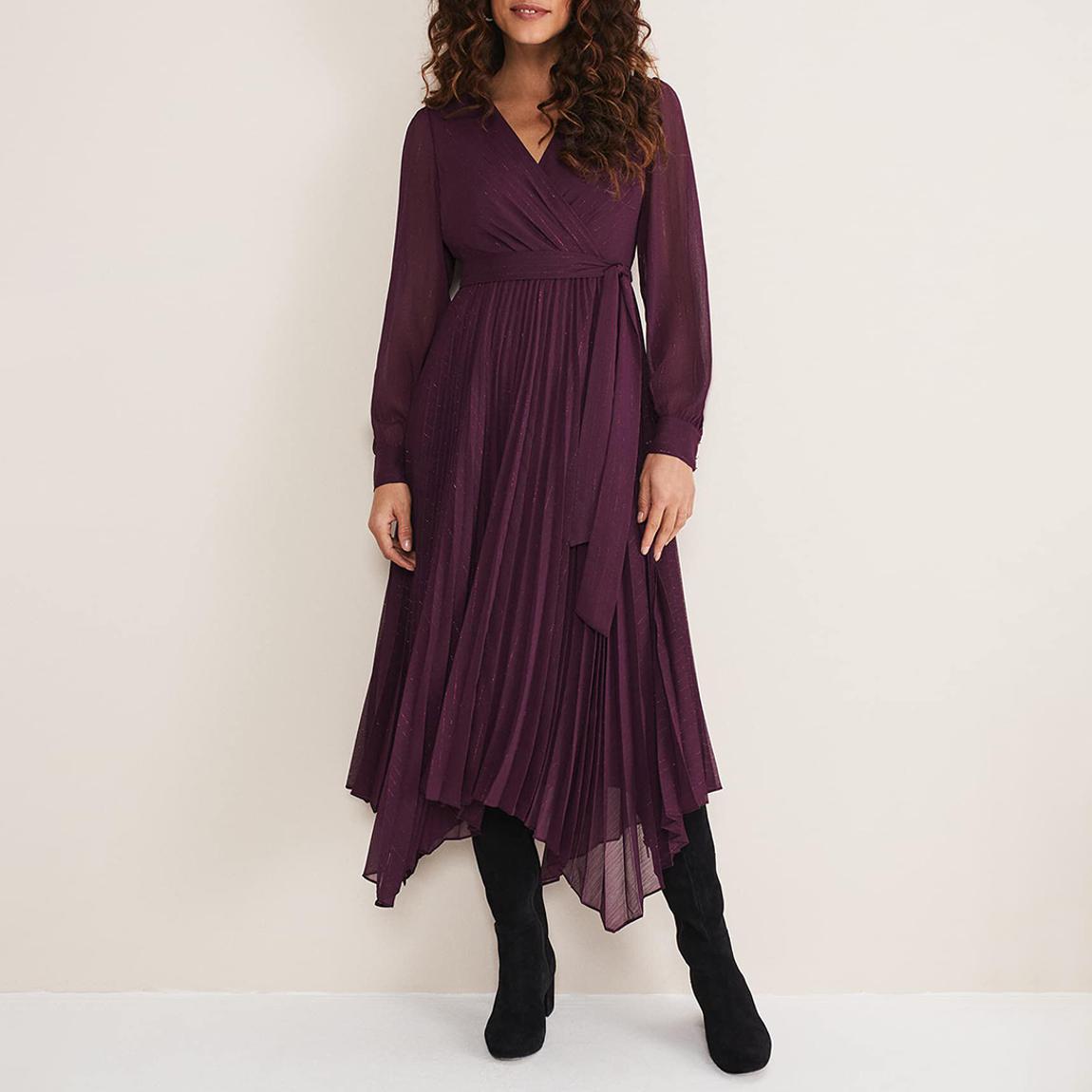 Dani Pleated Dress Plum main product photo