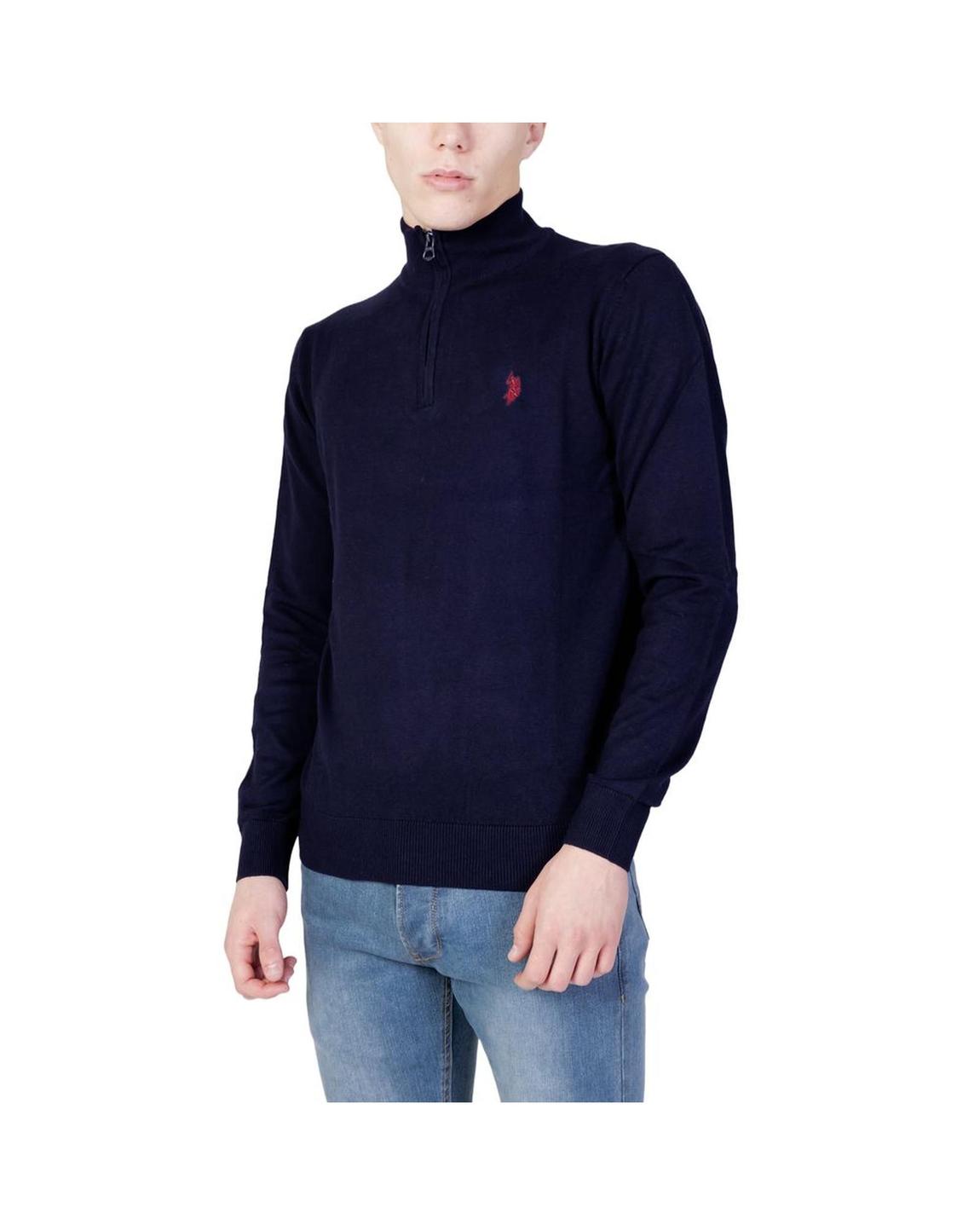 Mock Neck Half Zip Sweater- Blue main product photo