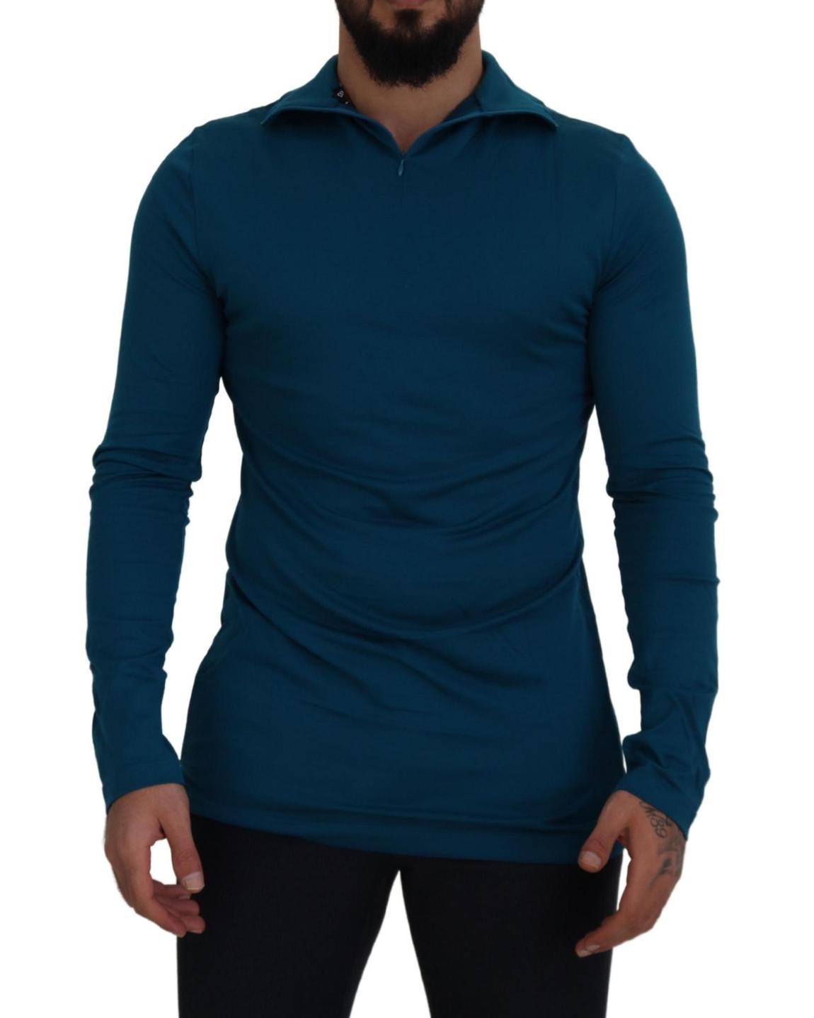 Long Sleeve Mock Neck Zip Shirt - Blue Sweaters main product photo