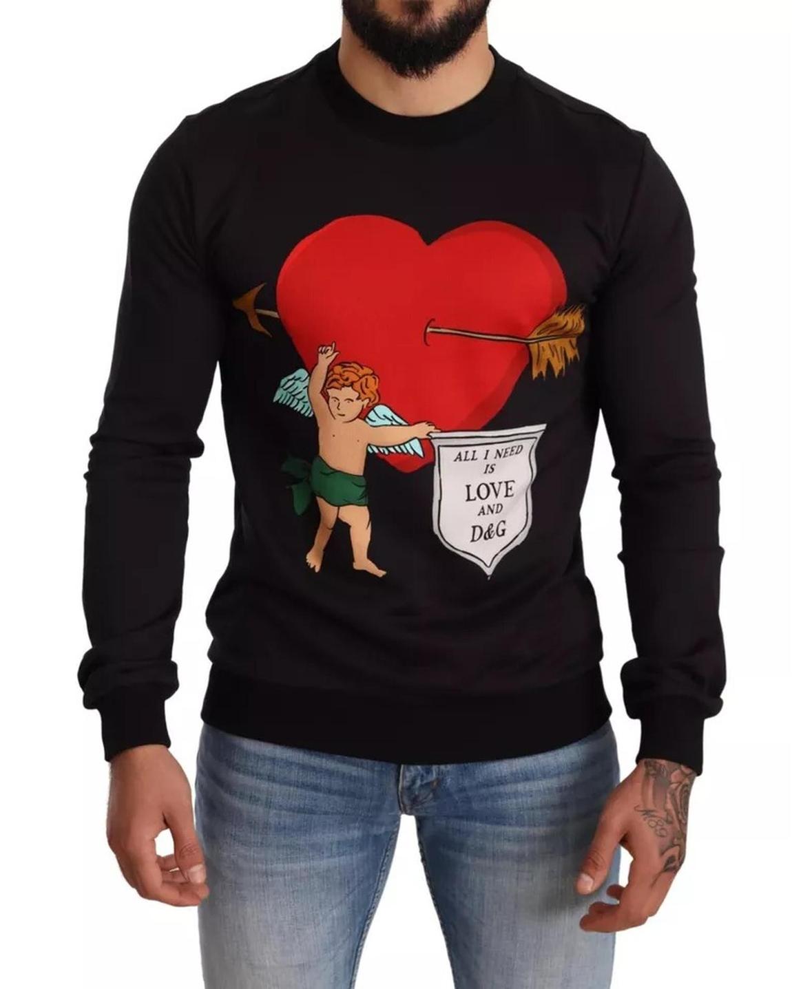 Cupid Heart Sweatshirt Long Sleeve Crewneck - Black Sweaters main product photo