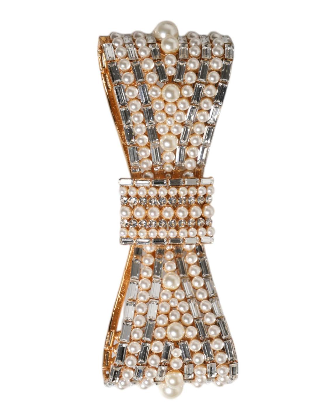 Pearl Crystal Bow Hair Clip - Gold Brooches main product photo