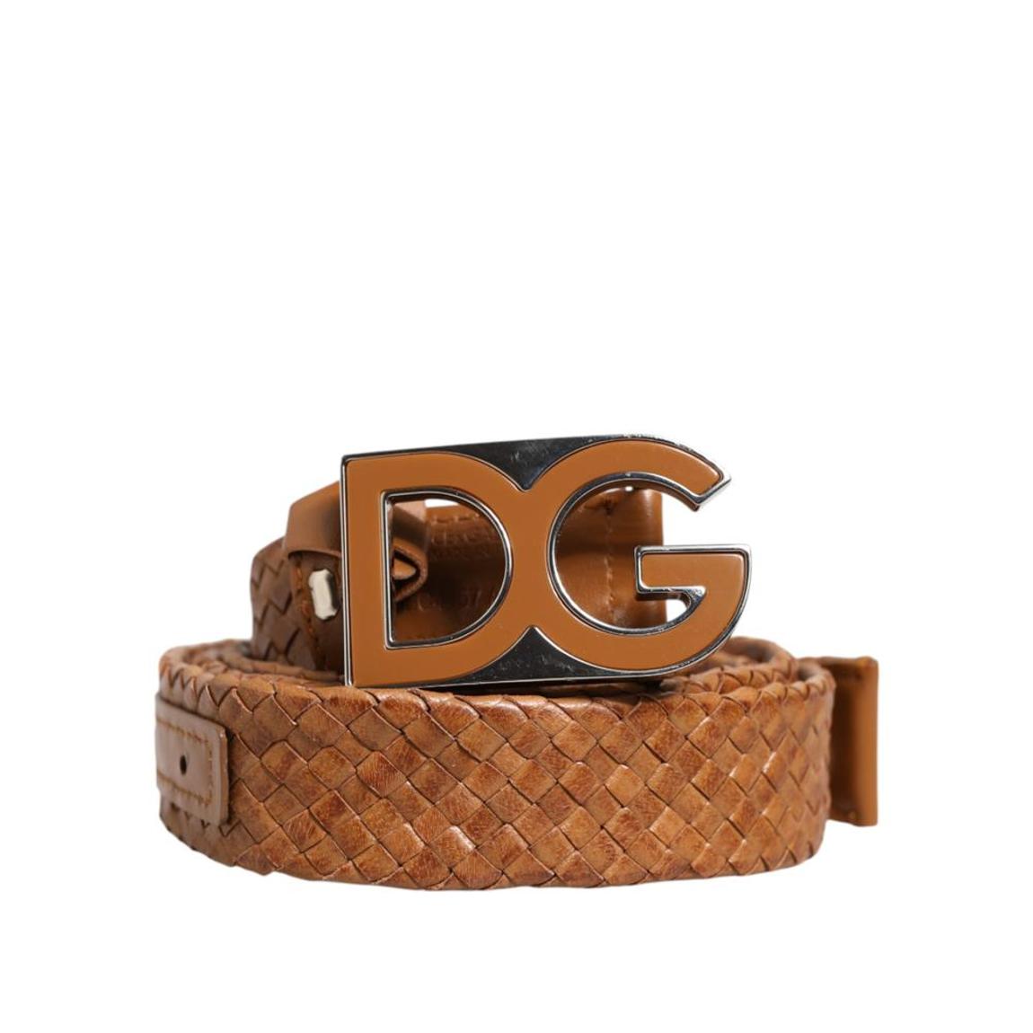 Braided Leather Belt with DG Logo Buckle - Brown main product photo