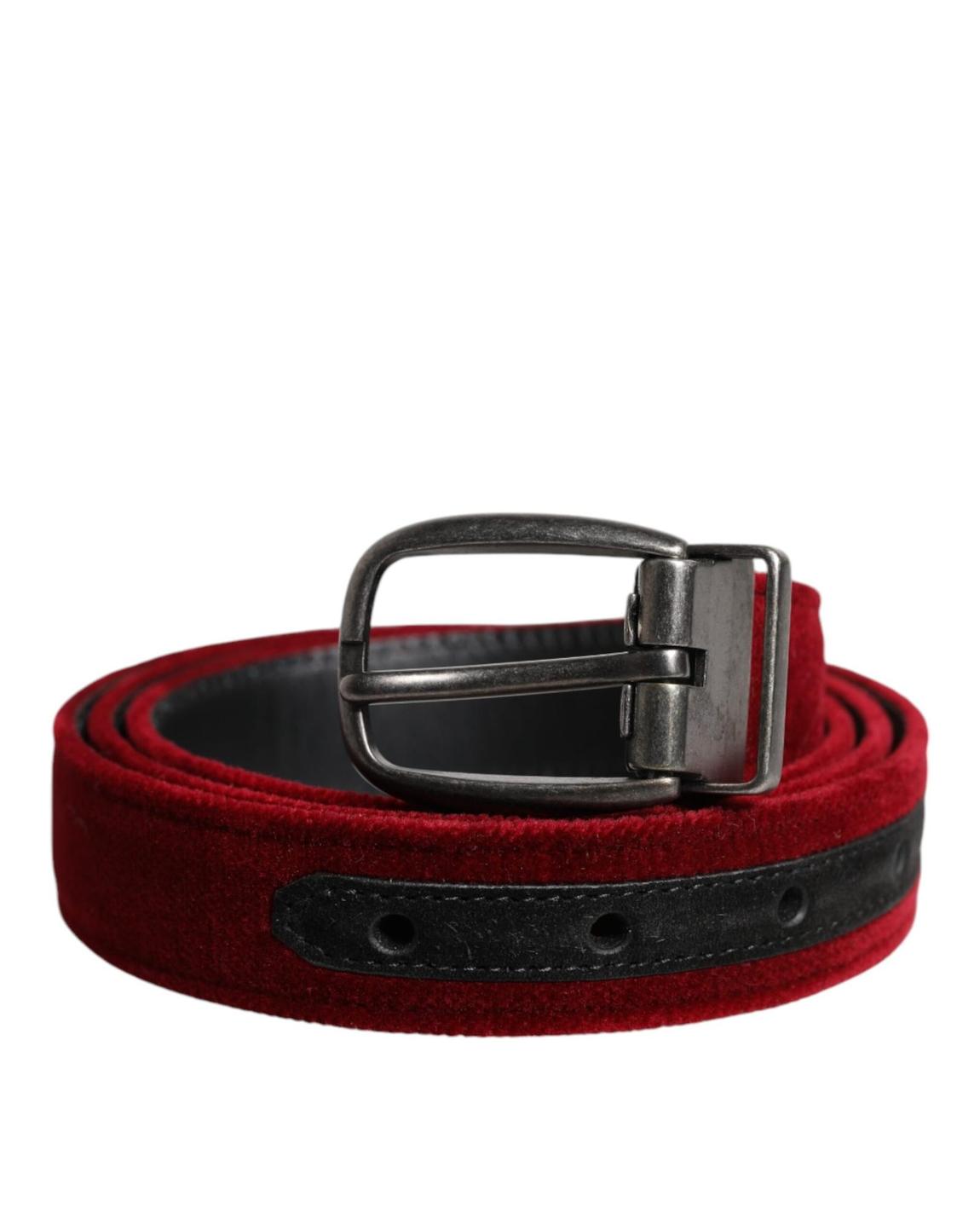 Velvet Leather Belt with Buckle - Black And Red main product photo