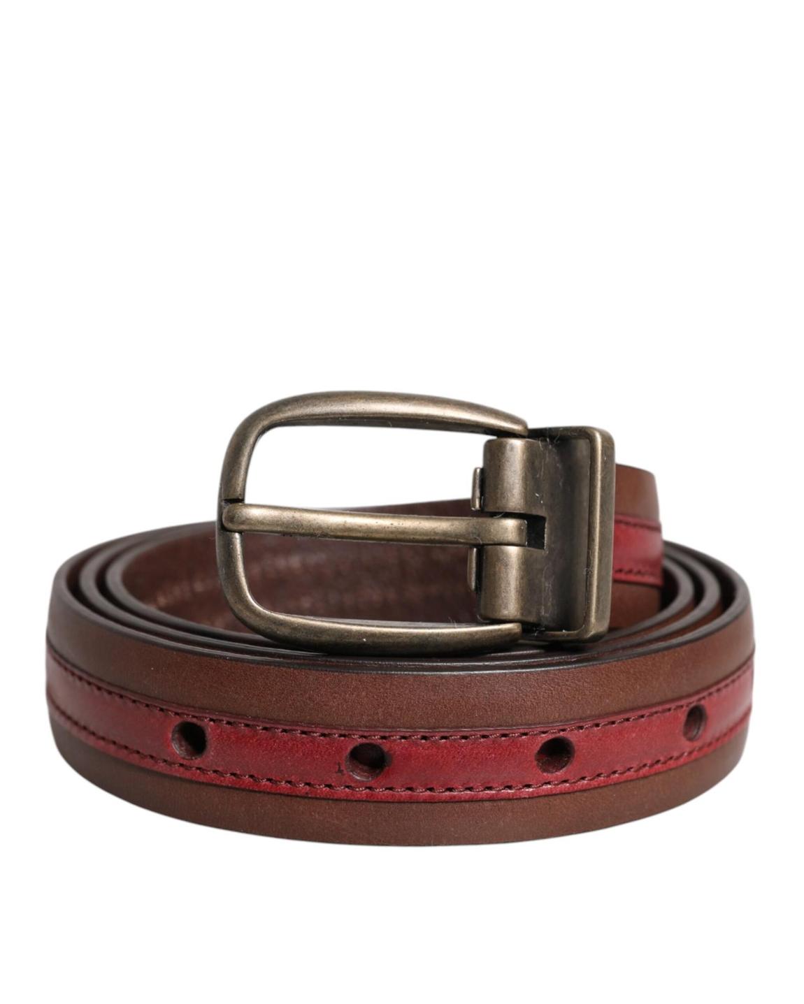 Leather Belt with Metal Buckle- Burgundy main product photo