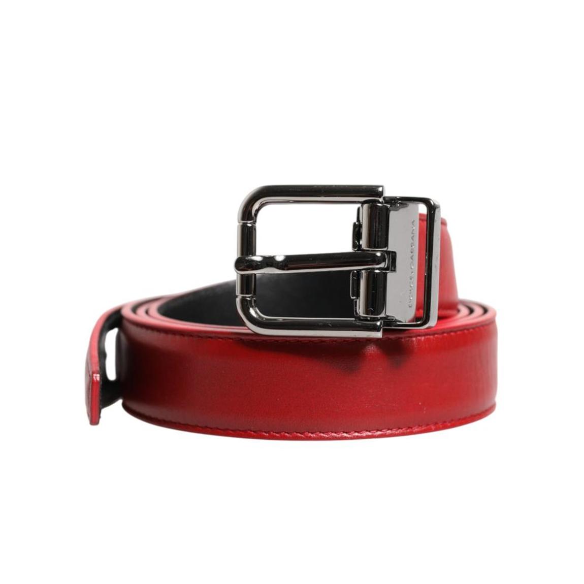 Leather Belt with Silver Tone Metal Buckle- Red main product photo