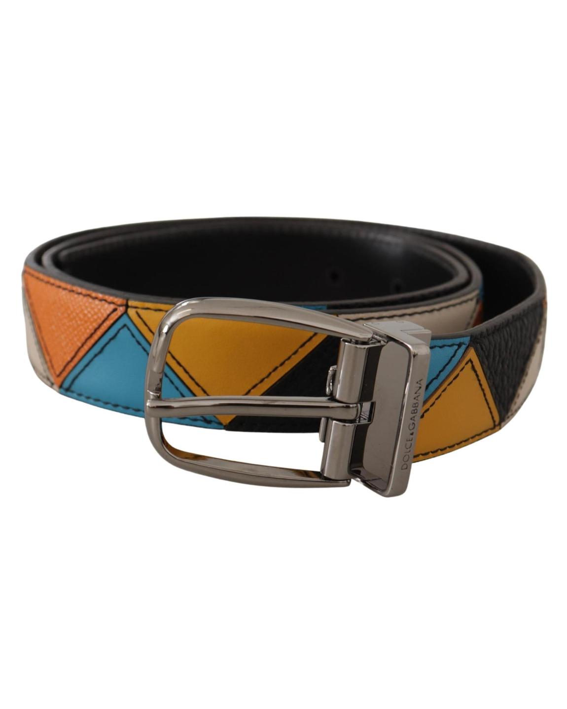 Geometric Patchwork Leather Belt - Black main product photo