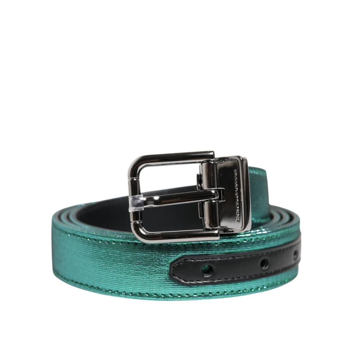 Polyester Metal Buckle Belt with Logo Details - Black And Green main product photo