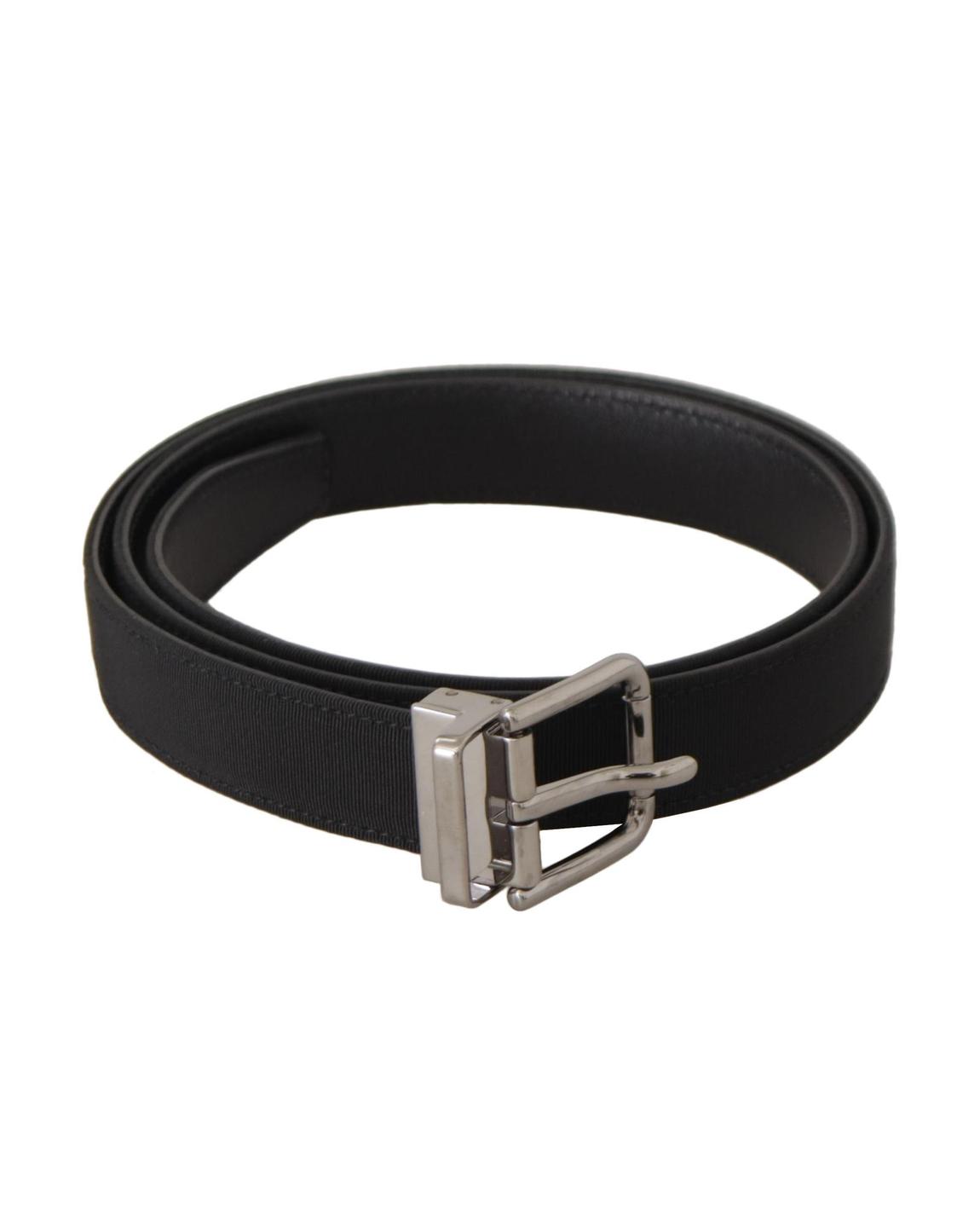 Grosgrain Fabric Belt with Metal Buckle - Black main product photo
