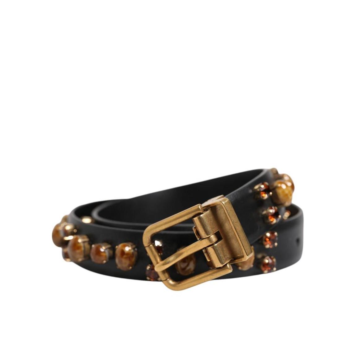 Leather Studded Gold Tone Buckle Belt - Black main product photo