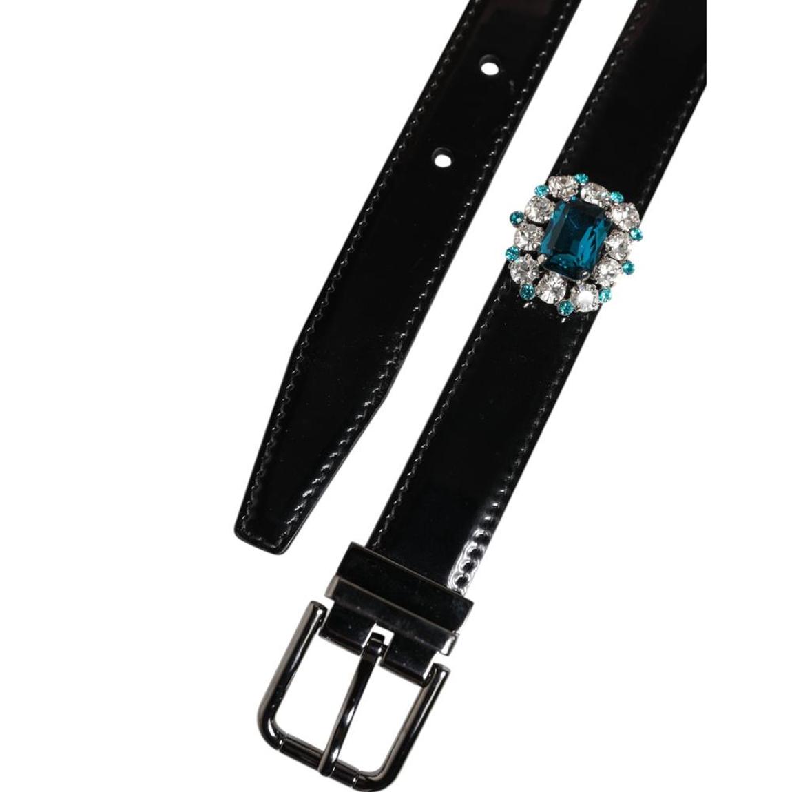 Embellished Metal Logo Buckle Leather Belt - Black main product photo