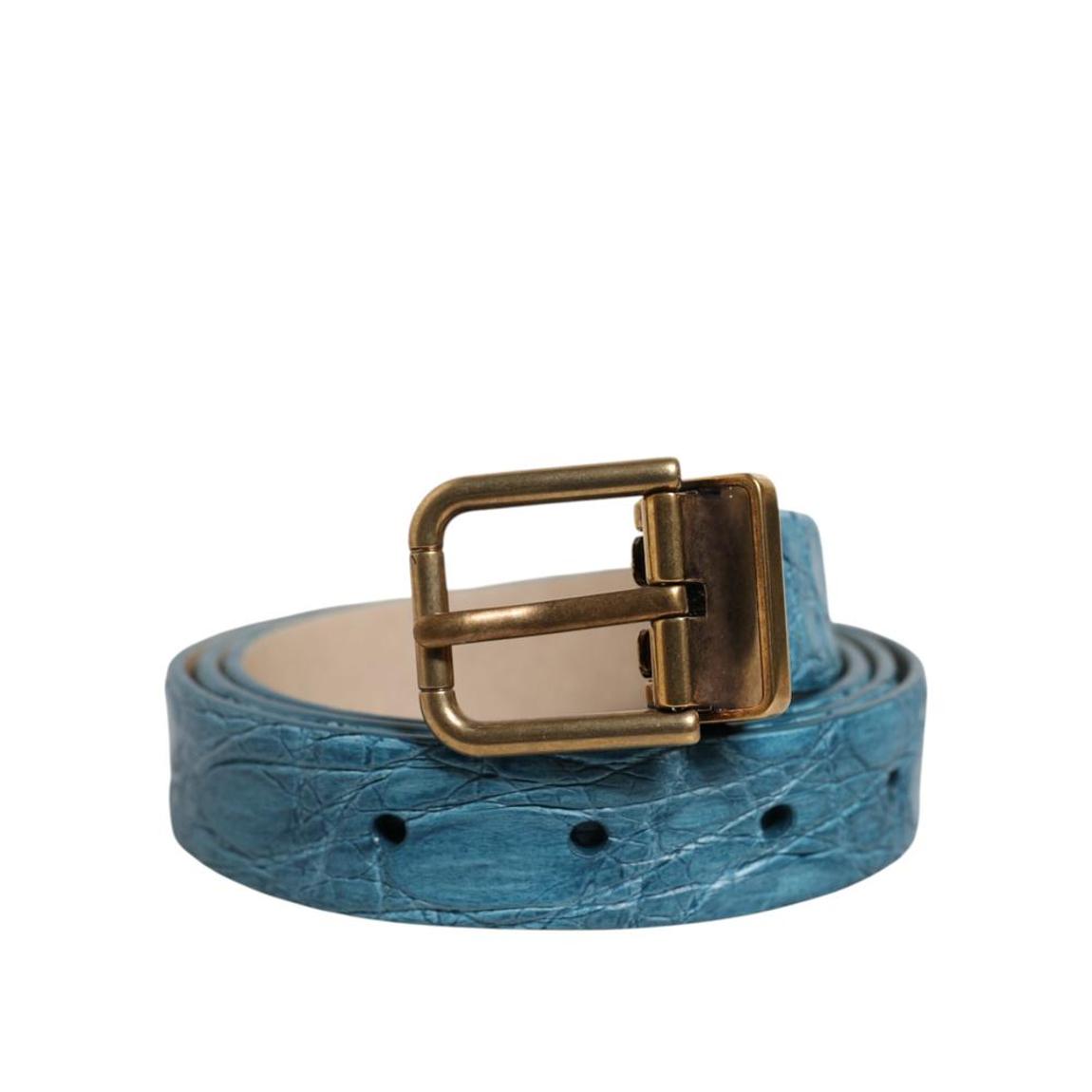 Leather Classic Gold Metal Buckle Belt - Blue main product photo