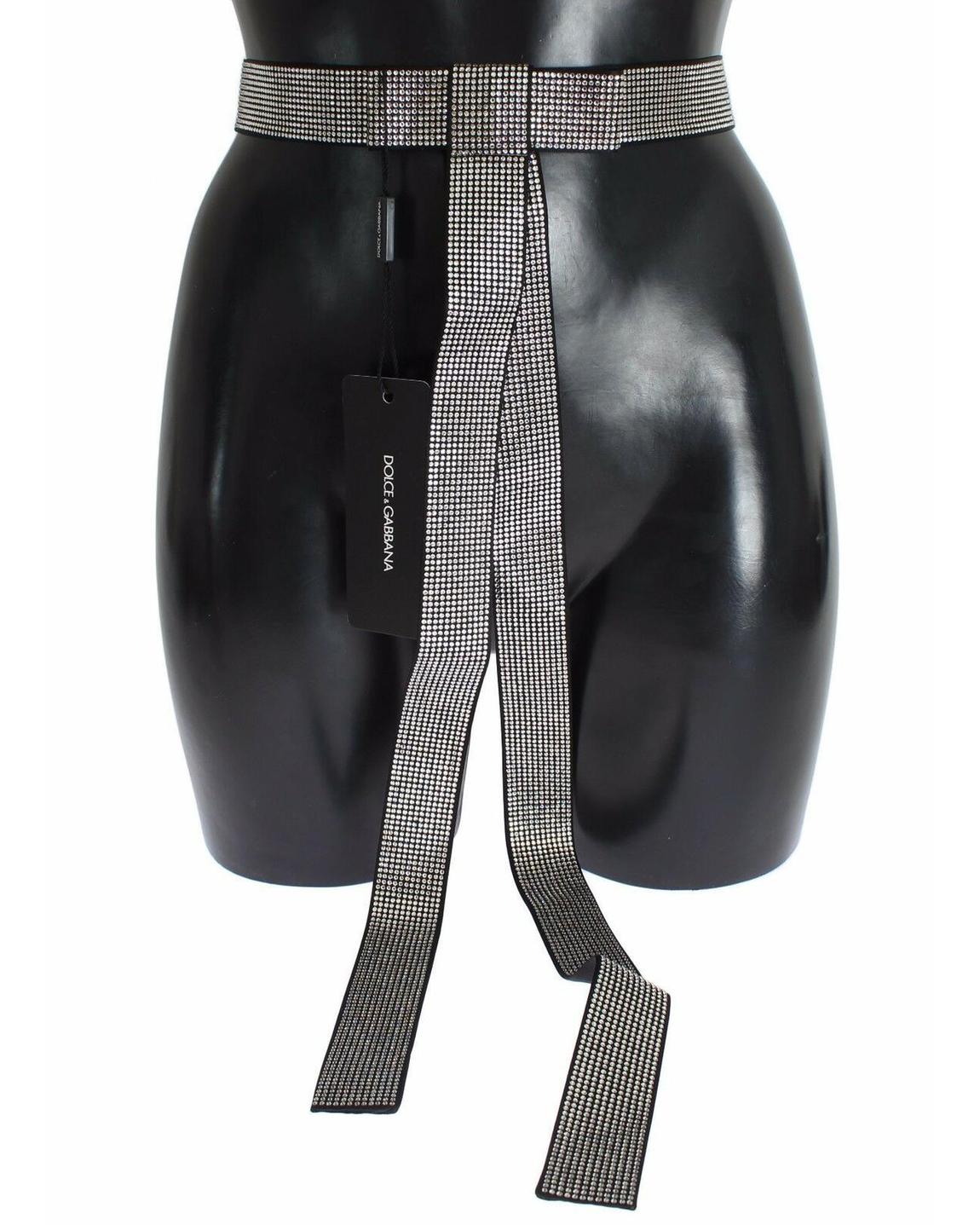 CrystalEmbellished Velvet Belt - Black main product photo
